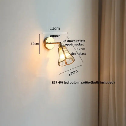 Copper-finished decorbites glass wall light sconce with clear glass shade and adjustable rotation for modern lighting