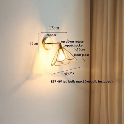 Copper decorbites glass wall light sconce with clear glass shade and up-down rotating copper socket for modern lighting
