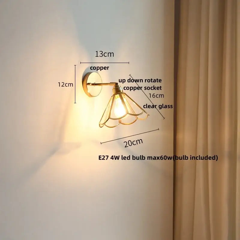 Copper decorbites glass wall light sconce with clear glass shade and up-down rotating copper socket for modern lighting