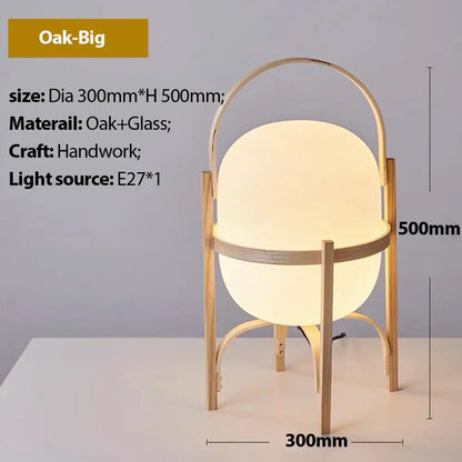 Oak-big decorbites glass and wood metal table lamp with warm glowing globe and slender oak frame for japanese style rooms