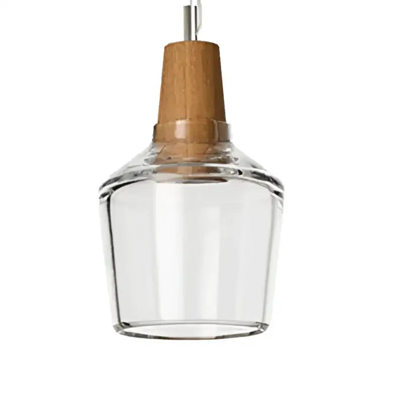 Clear glass pendant light with wooden top and metal suspension by DecorBites glass wood pendant light in gray retro decor