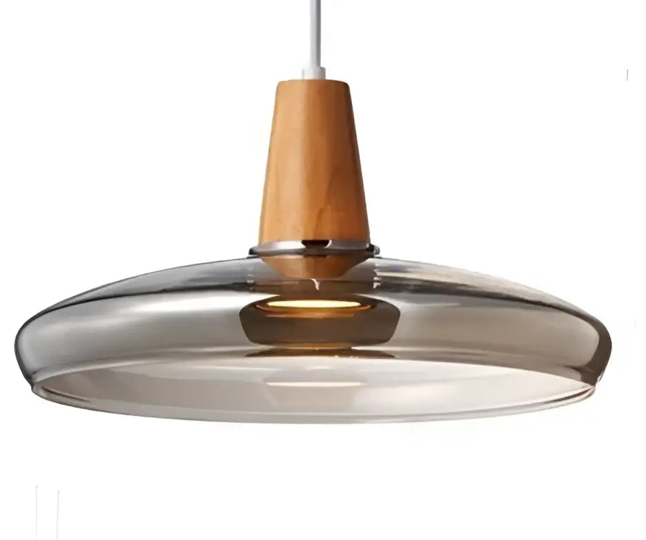 Decorbites glass wood pendant light with warm-toned wooden top and smoked glass shade for modern nordic decor