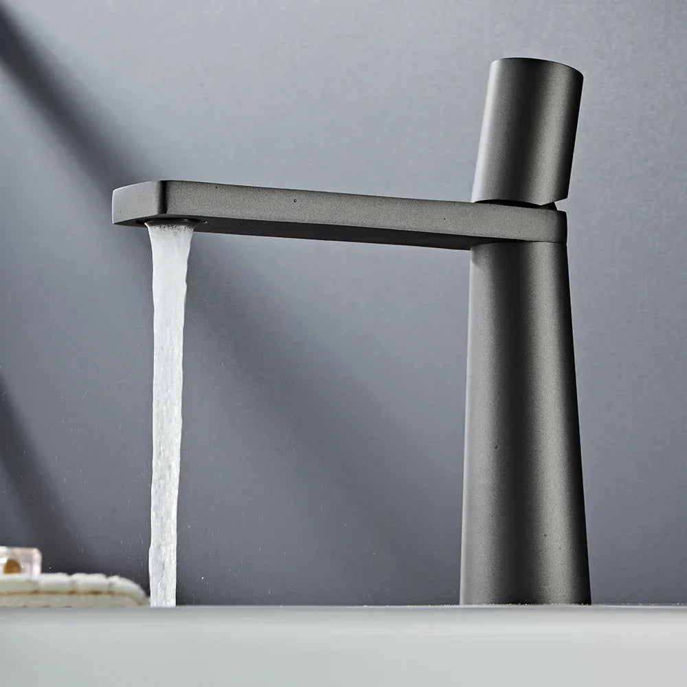Modern matte black basin faucet with sleek minimalist rectangular spout for bathroom sink by decorbites gold brass
