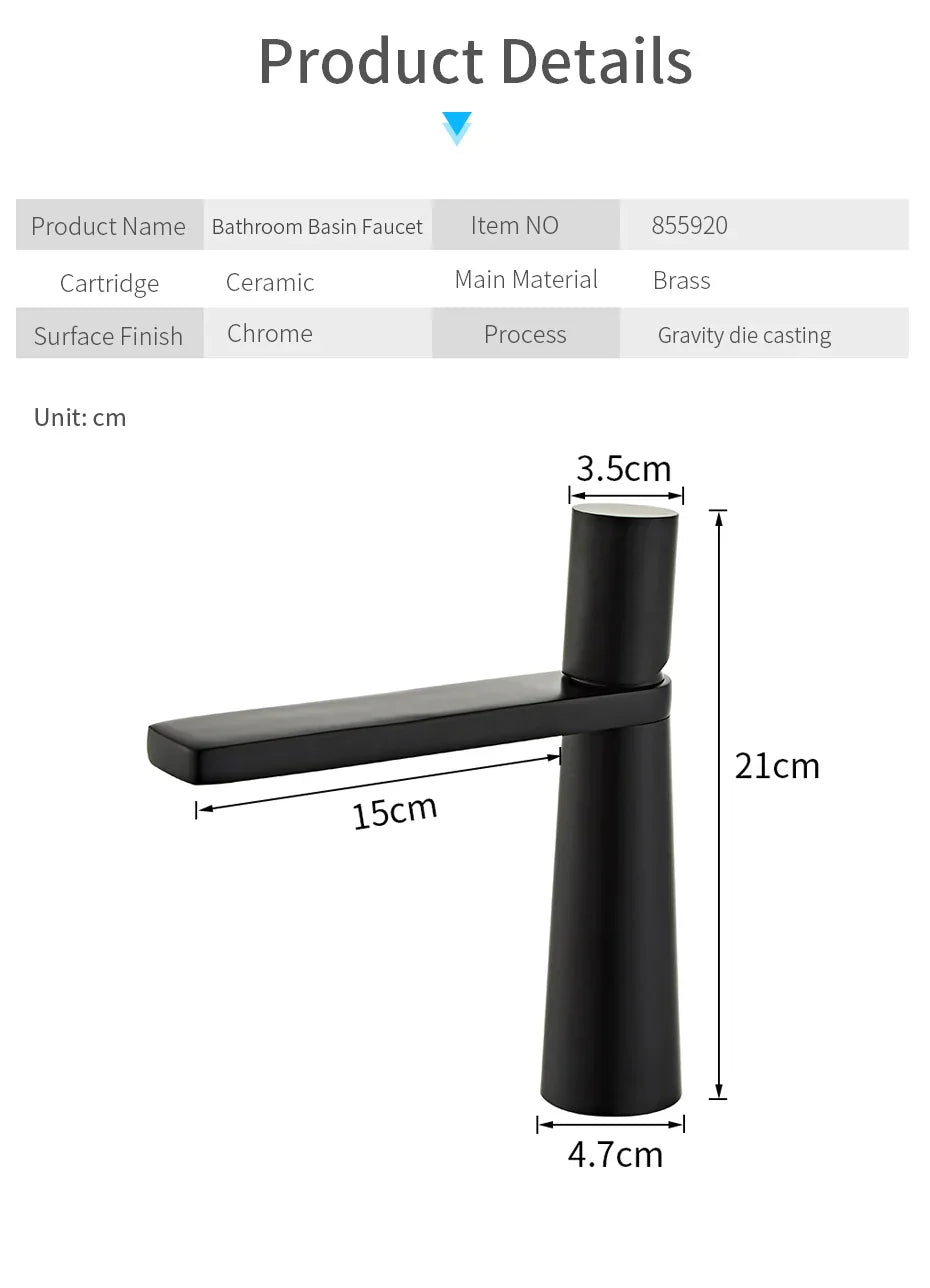Decorbites™ gold brass basin faucet with black chrome finish, brass construction, and ceramic cartridge for bathroom sink