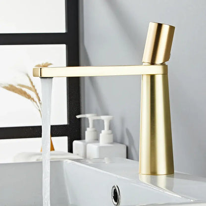 DecorBites gold brass basin faucet with brushed gold brass finish and minimalist design for bathroom sink