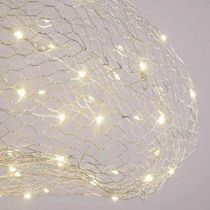 Decorbites™ gold cloud pendant lights featuring a delicate silver wire mesh lantern with warm white led lights
