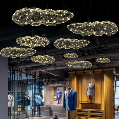 DecorBites gold cloud pendant lights with golden wire mesh and warm white led bulbs for home and restaurant use