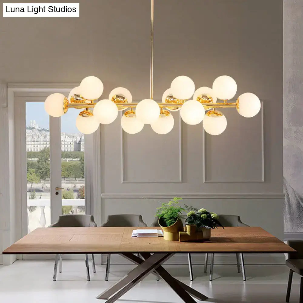 DecorBites gold contemporary chandelier with multiple frosted glass shades for dining room cream glass pendant light fixture