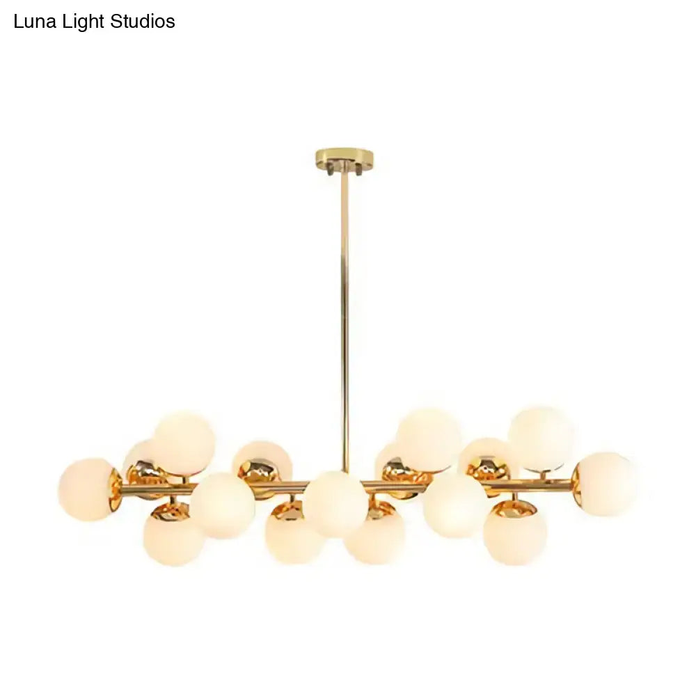 DecorBites gold contemporary chandelier with multiple frosted glass shade globes for dining room pendant lighting