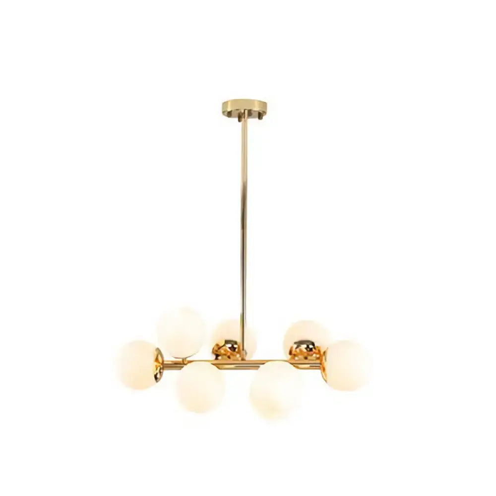 DecorBites gold contemporary chandelier with six frosted glass shade globes for dining room cream glass pendant light fixture