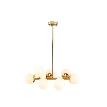 DecorBites gold contemporary chandelier with six frosted glass shade globes for dining room cream glass pendant light fixture