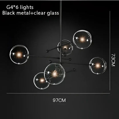 Black metal chandelier with six clear glass bubble lights from decorbites gold glass bubble collection for dining room
