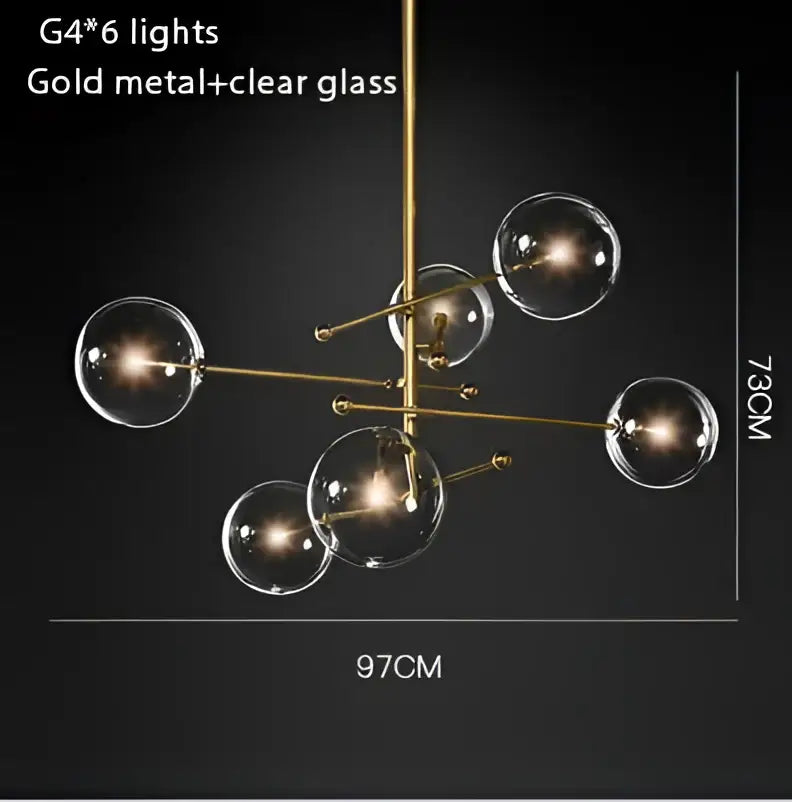 Gold metal chandelier with clear glass bubble shades from decorbites for dining room lighting