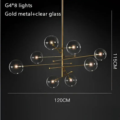 DecorBites gold glass bubble chandelier with clear glass globe lights for elegant dining room lighting
