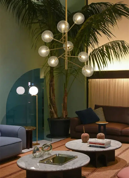 Decorbites gold glass bubble chandelier with spherical glass globes and gold metal frame for dining room lighting