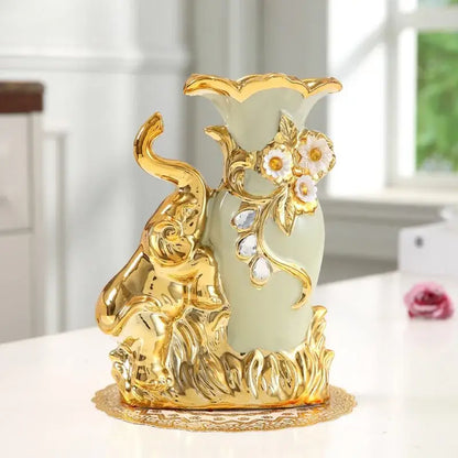Decorbites gold glass vase a pale green glass vase with gold accents white flowers and gemstones for stylish home decor