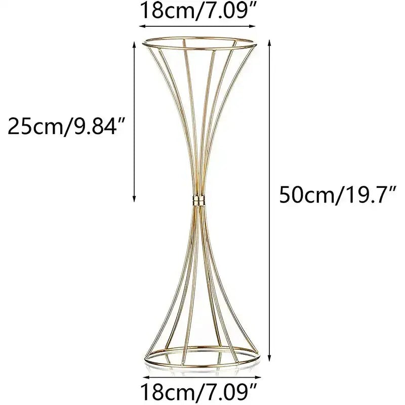 Decorbites gold iron flower vase set featuring a gold-toned iron flower vase with fluted cone shape and vertical ribs