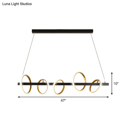 Modern black and gold metal ceiling pendant with simple circles design for dining room island lighting