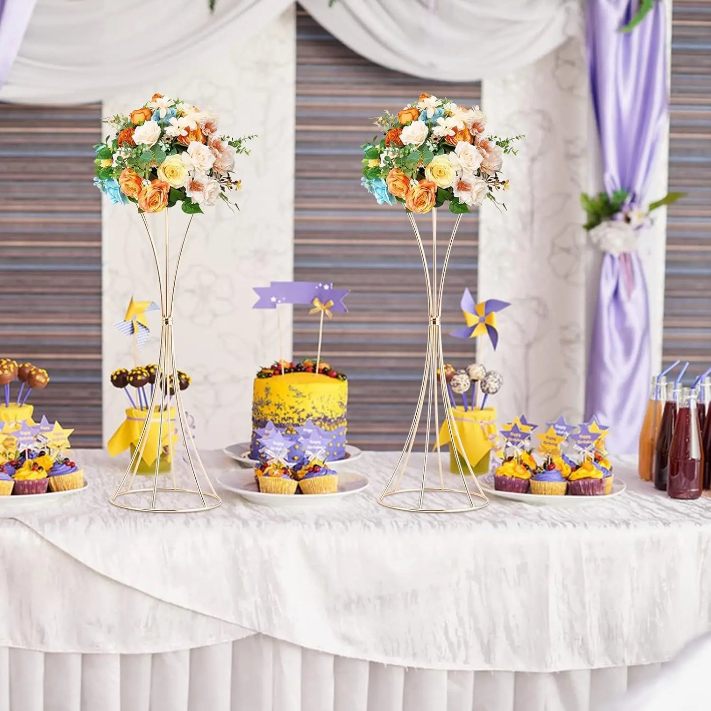 Gold Metal Trumpet Flower Stand Vases - Vase