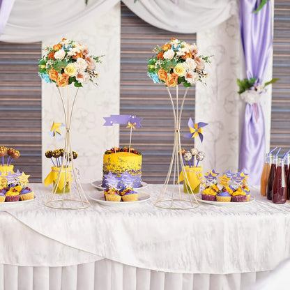 Gold Metal Trumpet Flower Stand Vases - Vase