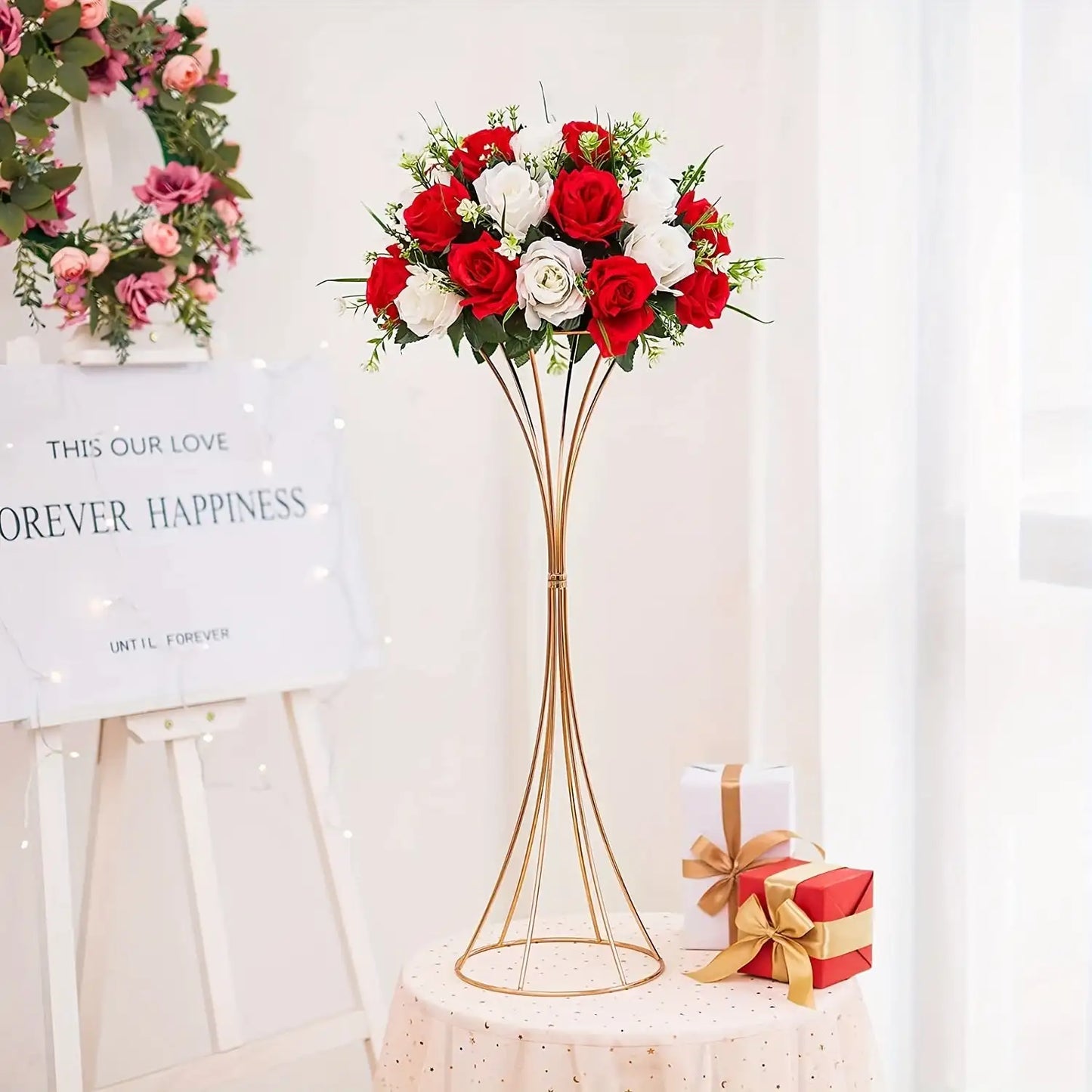 Gold Metal Trumpet Flower Stand Vases - Vase