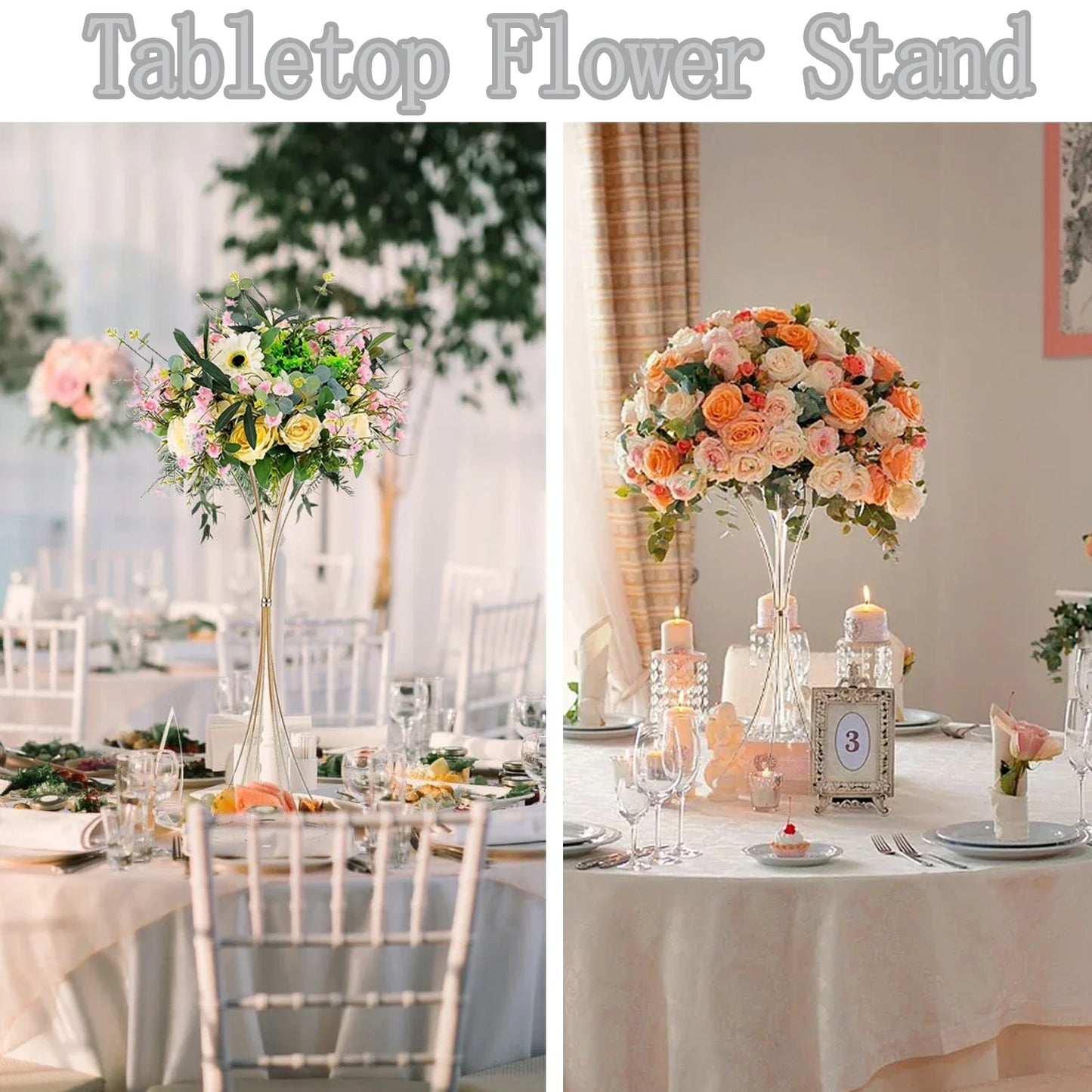 Gold Metal Trumpet Flower Stand Vases - Vase