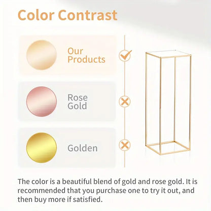 A sleek minimalist metal vase display stand with warm rose gold finish from decorbites gold metal vase set for home events