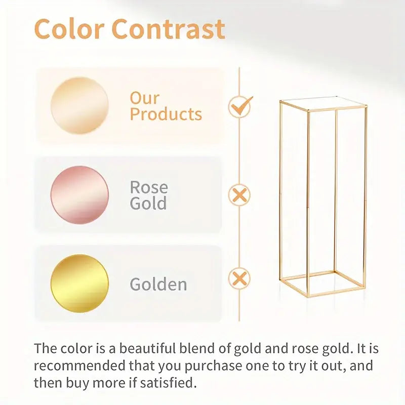 A sleek minimalist metal vase display stand with warm rose gold finish from decorbites gold metal vase set for home events