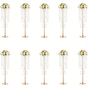 DecorBites gold metal vases set features tall 29.6 inch gold metal floral centerpieces with cream roses and crystal beads