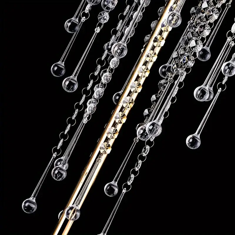 Elegant decorbites gold metal vases set 29.6 inch height with crystal chandelier strands and clear faceted beads