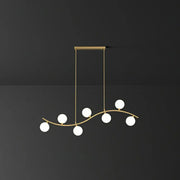 Gold-toned decorbites milk ball glass pendant lighting with curved metal arm and five bulbs for minimalist wavy ceiling
