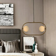 Modern brass-framed DecorBites™ gold modern globe hanging chandelier with frosted glass and two bulbs for bedroom lighting