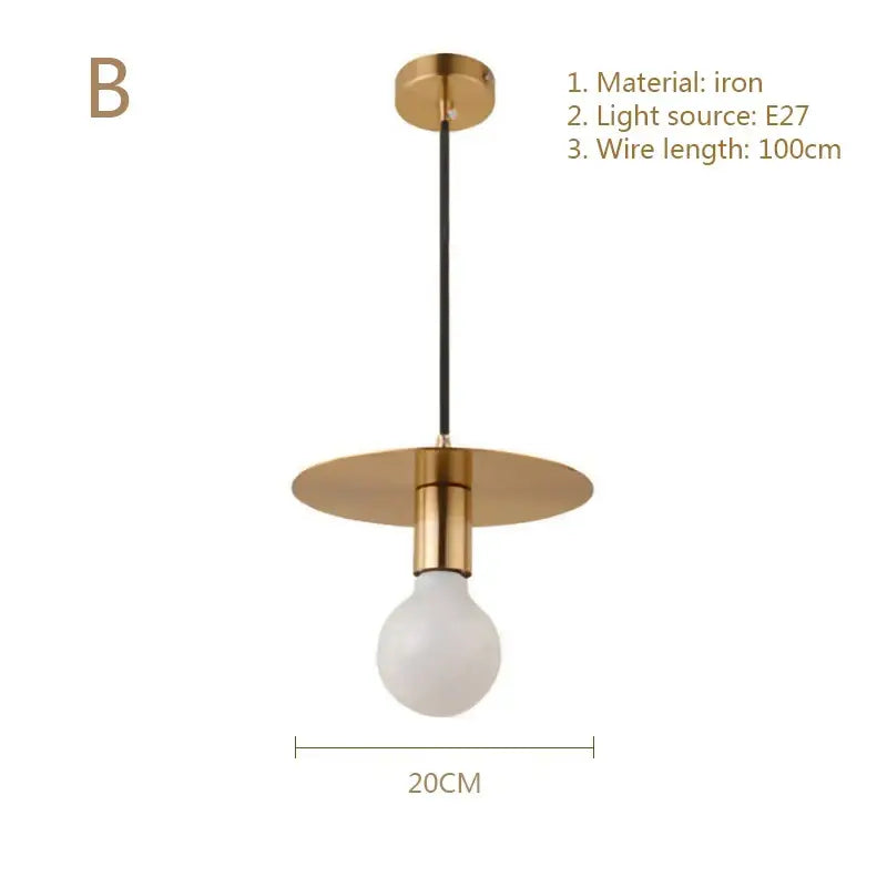 Minimalist decorbites gold modern brass pendant light with circular iron disc black cord and frosted glass bulb for dining room