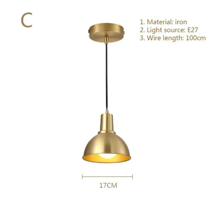 Decorbites gold modern brass-colored industrial iron pendant light with 100cm wire and e27 socket for dining room