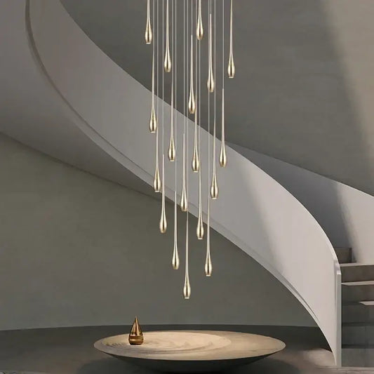 Gold-plated duplex teardrop chandelier by decorbites hanging from ceiling ideal for living room lighting