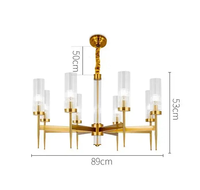 Decorbites gold plated nordic living room chandelier with gold toned frame and clear glass cylindrical shades