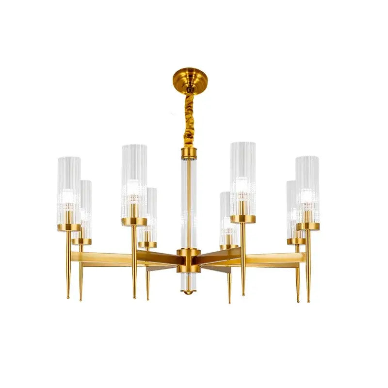 Decorbites gold plated nordic living room chandelier with gold toned twisted rod and clear glass cylindrical shades