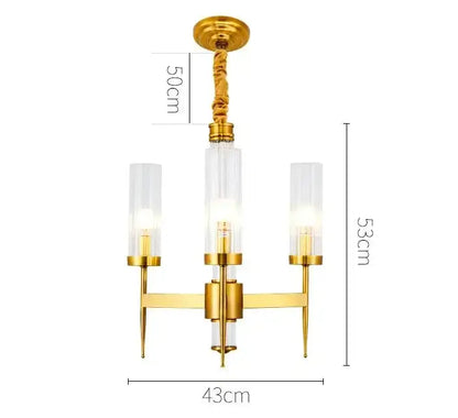 Decorbites gold plated nordic living room chandelier with three clear glass shades and a twisted brass stem