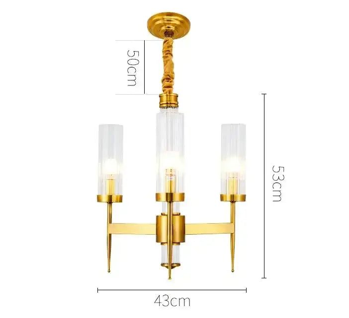 Decorbites gold plated nordic living room chandelier with three clear glass shades and a twisted brass stem