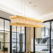 Decorbites gold rectangular frame crystal pendant light with embedded strands for 110v-120v and 220v-240v use