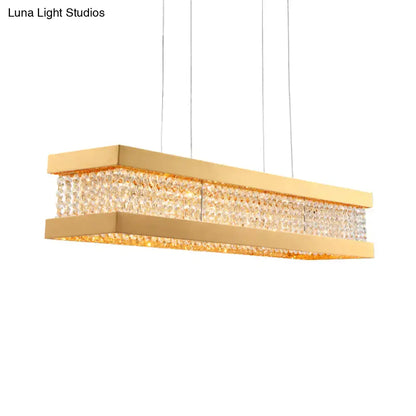 Decorbites gold rectangular frame crystal pendant light featuring 6 bulbs for 220v-240v and 110v-120v use