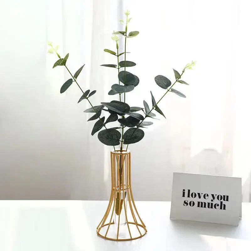 DecorBites™ ’Gold Vase with Metal Flowers - Modern Desk Decoration’