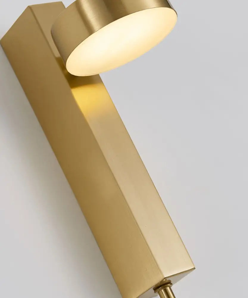 DecorBites gold wall lamp with brushed metal finish and dimmer switch features a sleek rectangular base and circular head