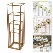 Gold wedding flower vase stand set by DecorBites featuring a modern geometric gold metal flower stand design