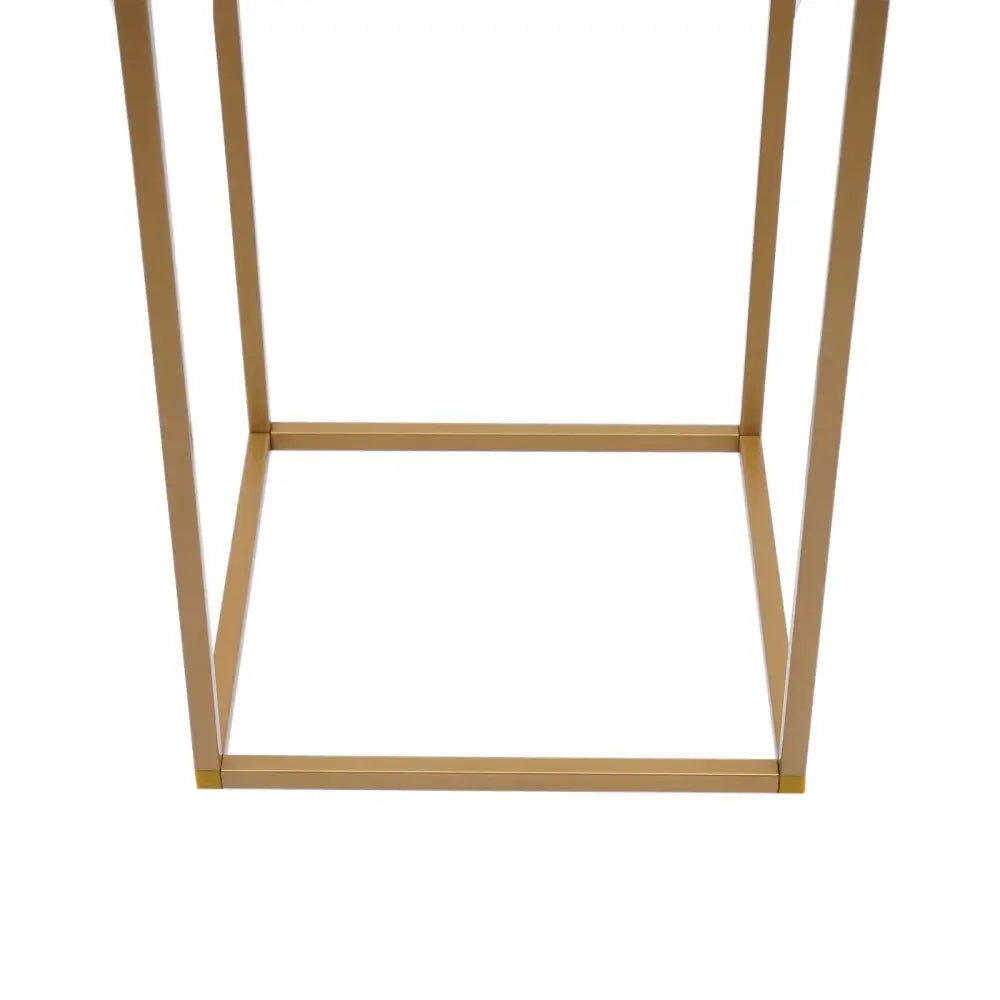 Gold wedding flower vase stand set by decorbites with a gold-finished metal side table featuring a geometric frame design
