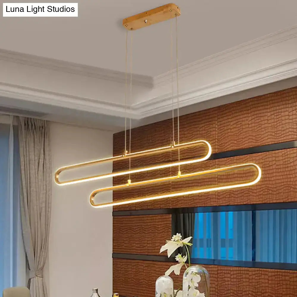 Modern gold-toned led aluminum pendant light with double-loop design warm white 220v-240v 110v-120v fixture width 39’’/47’’ suspended from wooden ceiling mount