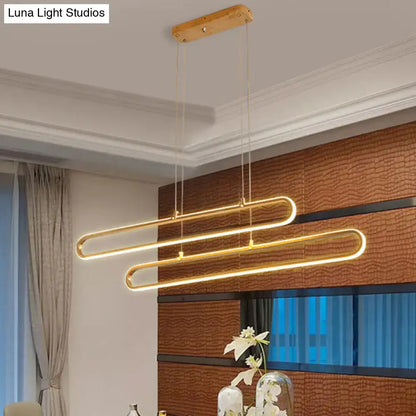 Modern gold-toned led aluminum pendant light with double-loop design warm white 220v-240v 110v-120v fixture width 39’’/47’’ suspended from wooden ceiling mount