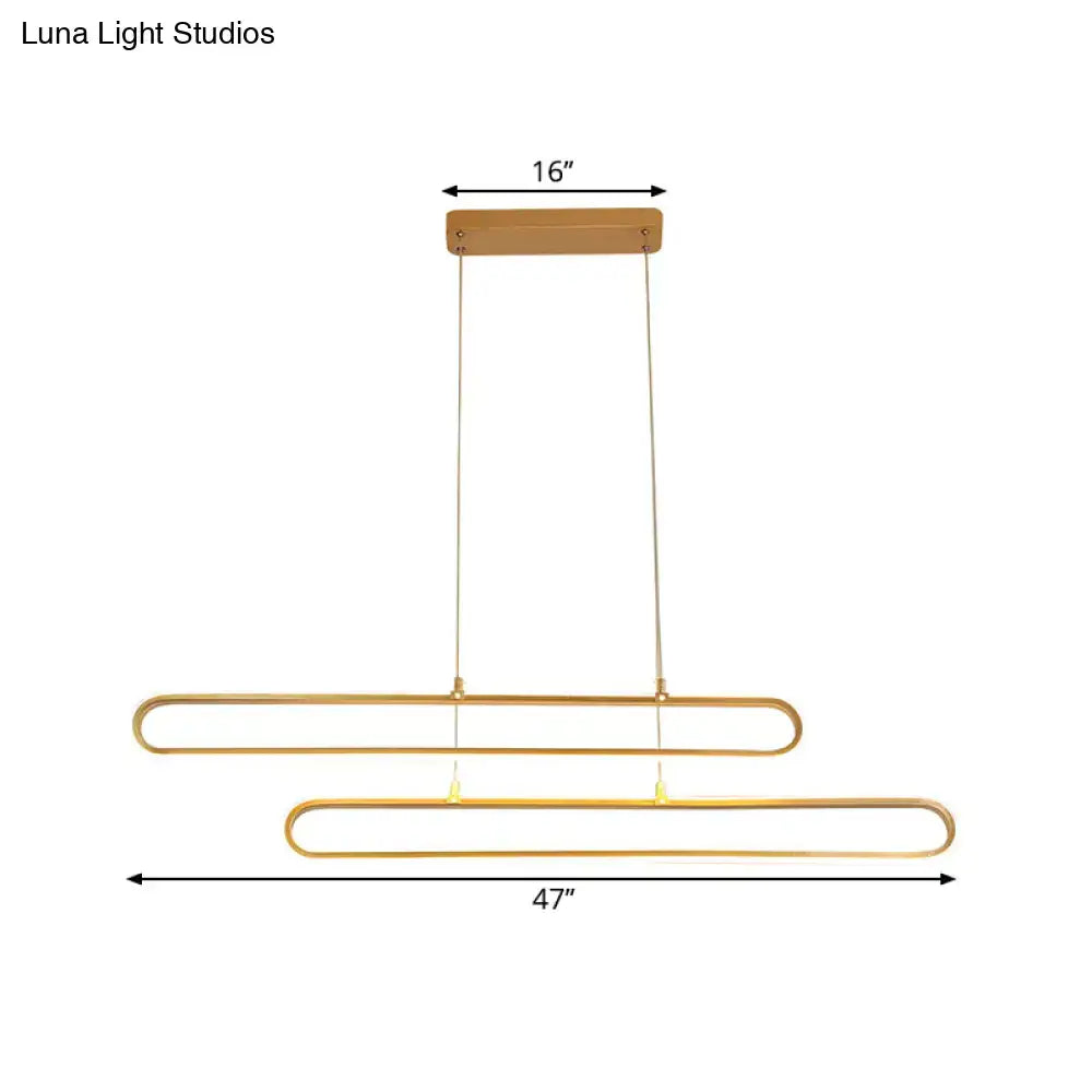 Decorbites golden led aluminum island pendant light with warm white elliptical bars and fixture width 39 to 47 inches
