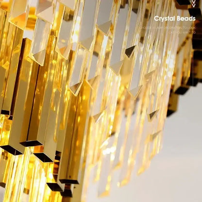Decorbites golden luxury chandelier with golden crystal beads cascading in geometric formations for living room
