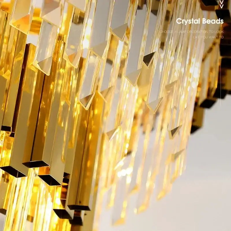 Decorbites golden luxury chandelier with golden crystal beads cascading in geometric formations for living room